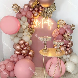119pcs Retro Dusty Pink Natural Sand Chrome Rose Gold Balloon Garland Kit Baby Shower Gender Reveal Wedding Birthday Party Supplies