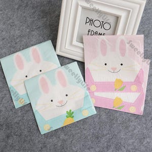 20 pezzi tovaglioli di carta pasquali carini fazzoletti di coniglio rosa blu primaverili stoviglie da picnic per bambini feste di compleanno per bambini decorazioni per feste