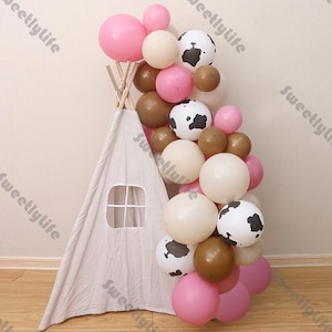 40 pezzi stile mucca animali da fattoria a tema arco di palloncini caramello rosa sabbia naturale mucca palloncini bambino compleanno ragazza decorazione festa all'aperto