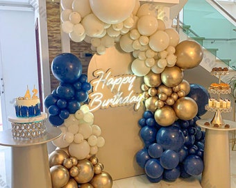 79/158pcs Matte Navy Natural Sand Chrome Gold Balloon Garland Baby Shower Wedding Kit Gender Reveal Birthday Party Decoration