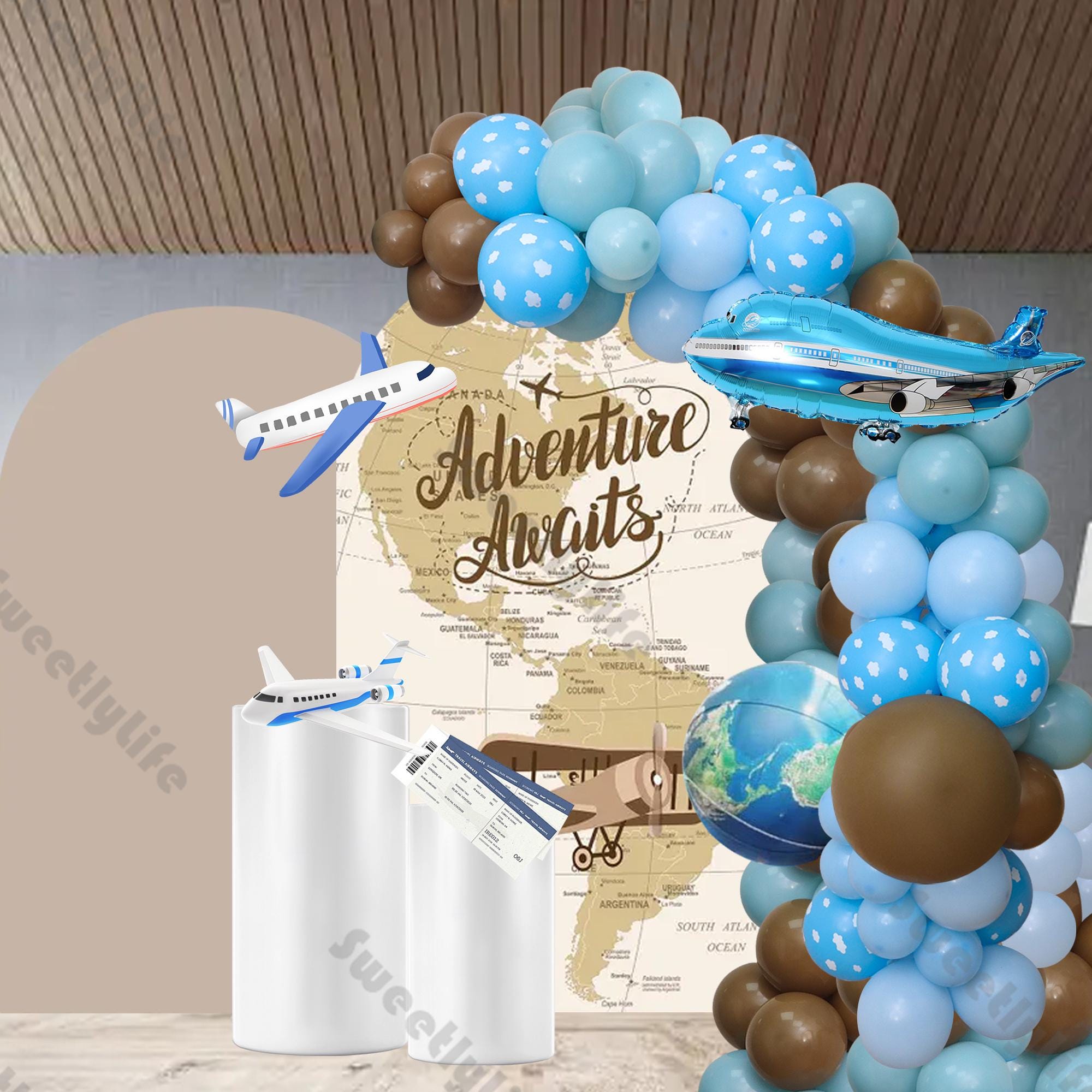 Decorazioni Compleanno Aeroplano Per Ragazzi – Palloncini, Striscione E Ghirlanda Nuvola, Kit Blu E Bianco Per Feste Tema Aereo