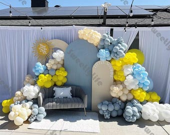 177 Sun Themed Balloon Arch Kit Blue Yellow Gray Ballons Boys 1st Birthday Baby Shower First Trip Around the Sun Gender Reveal Party Decor
