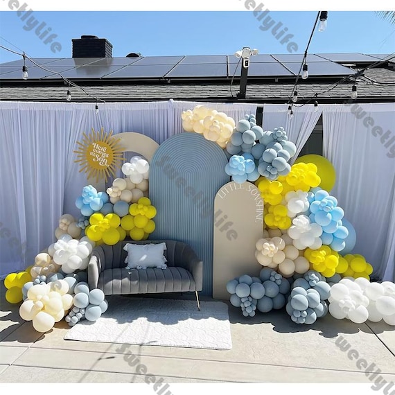 Kit Decorazione Compleanno Ragazzo Con Ghirlanda Di Palloncini Pastello, 100 Pezzi Blu E Gialli, 10 E 12 Pollici, Con Nastro E Punti Di Colla, Per Baby Shower E Feste