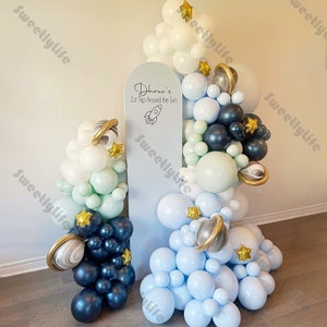 156pcs Navy Blue Black Agate Party Balloon Arch Baby Shower Blast Off Birthday Balloon Kids Party Decor