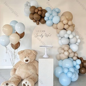 116pcs Boho Compleanno Ghirlanda Arco Kit Raddoppiato Grigio Caramello Blu Sabbia Naturale Colore Palloncini Decorazioni Bambini Baby Shower Gender Reveal