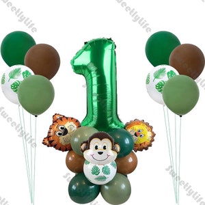 28pcs Dusty Green Caramel Leaf Balloons Garland Mini Animal Foil Balloon Baby Shower Gender Reveal Decoration Birthday Party Kit