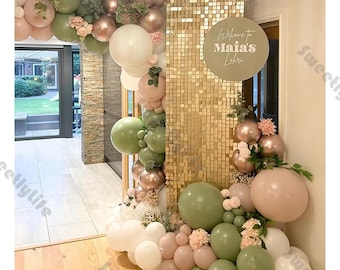 Kit de arco de globos pastel de 103 piezas, globos retro verdes, rosas y blancos, para cumpleaños de niños, baby shower, revelación de género, boda, aniversario, decoración para fiesta