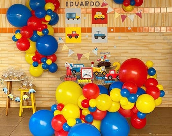 107pcs Matte Red Dark Blue Yellow Latex Ballon Party Garland Arch Kit Indoor Backdrop Decorations Supplies