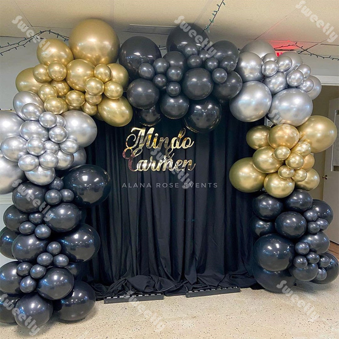 Ballons de décoration pour fête d'anniversaire, en or et noir