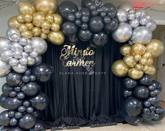 143pcs Matte Black Balloon Arch Garland Kit Chrome Gold  Balloons Wedding Hawaiian Party Birthday Balloons Decoration