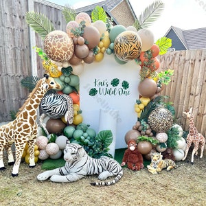120pcs Jungle Balloons Garland Retro Sage Green Caramel Sand Color Forest Animal Balloons Baby Shower Safari Birthday Gender Reveal Decor