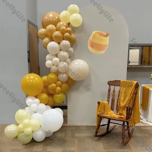 Kit di ghirlande di palloncini per feste a tema api, 104 pezzi, colori: sabbia neutra, marrone, bianco, senape, giallo, palloncini per bambini, decorazioni per baby shower e compleanno