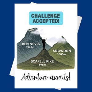 Carte porte-bonheur pour le défi d'escalade des trois sommets du Ben Nevis Snowdon Scafell Pike