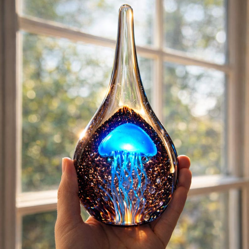 Stunning Vintage Blue Jellyfish Glass Sculpture – Handmade Art Glass ...