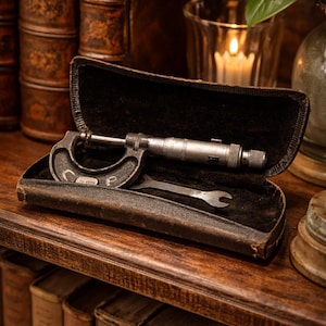 Micrômetro vintage Moore & Wright, Sheffield, Inglaterra – Ferramenta de engenharia mecânica (Estojo original)