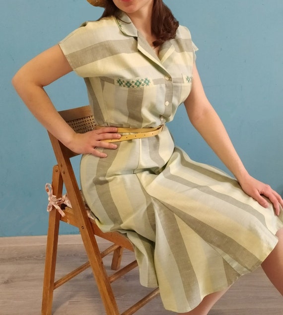 Vintage dress Green striped dress Simmer dress Vin