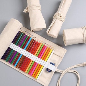 72/108 slots Canvas Pencil Wrap, Roll Up Pencils Case Organizer Storage Pouch, Paint Brush Holder, Craft Tool Organizer