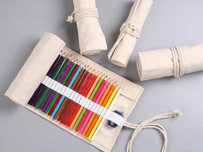 72/108 Slots Canvas Pencil Wrap Roll up Pencils Case 