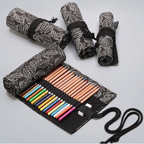 Wrapables Pencil Roll Organizer, Colored Pencil Wrap Pouch (72 Slots) Cats & Birds