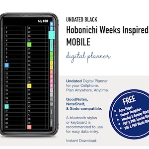 Phone Digital Planner Hobonichi Inspired Pocket Layout Undated Black Grid Style Pdf Download Goodnotes Noteshelf Mobile Journal Sticker Kit