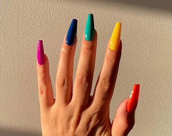 LGBT+ PRIDE RAINBOW set handmade | Handpainted press on nails | fake nails | Stiletto Oval Almond Square Coffin Balerina | Long Medium Short