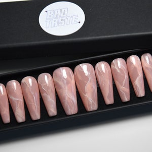 ROSE QUARTZ | Glossy | Handpainted press on nails | Stiletto Oval Almond Square Coffin Balerina | Long Medium Short