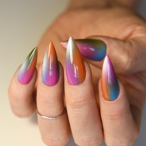 AURA STAINS | Ombre Colour Nails | Blush Spring | Handmade press on nails | Stiletto Oval Almond Square Coffin Balerina | Long Medium Short