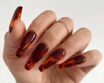 CLASSY TORTOISE SHELL Kim | Reusable press on nails | Stiletto Oval Almond Square Coffin Balerina | Long Medium Short | Pressons | Custom