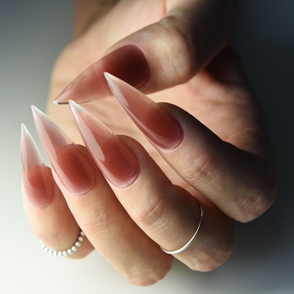 Dusty Rose Jelly Stiletto Press On Nails, Gothic Nail Art