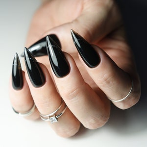 Jelly Black Reflective French Press On Nails Nagelkunst im koreanischen Stil, lange Stiletto, Winternägel, Weihnachtsnägel, Sarg, oval, quadratisch kurz