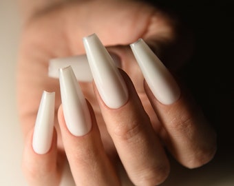 WHITE ACRYL | Matte Glossy | Handpainted press on nails | Fake nails | Stiletto Oval Almond Square Coffin Balerina | Long Medium Short