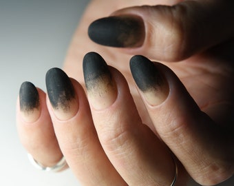 WEREWOLF OMBRE Dirty Tips Witch Cosplay Nude Black Press On Nails Stiletto Almond Square Long Short, Reusable, gothic fake nails, goth girl