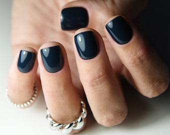 NAVY BLUE Old Money Style Press On Nails Short Long Square Stiletto, Coffin, wedding party bride nails, reusable luxury false, glue on