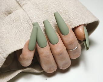 MATCHA GREEN | Matte | Handpainted press on nails | CUSTOM fake nails | Stiletto Oval Almond Square Coffin Balerina | Long Medium Short
