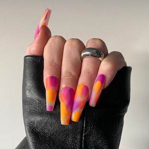 PRIMAVERA BRUSH STROKES | Handpainted press on nails | custom fake nails | Stiletto Oval Almond Square Coffin Balerina | Long Medium Short