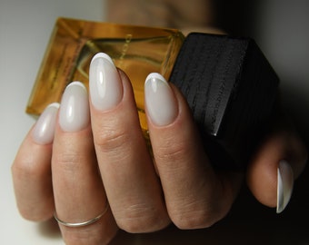 Milky French Press On Nails | Oval Stiletto False Nails