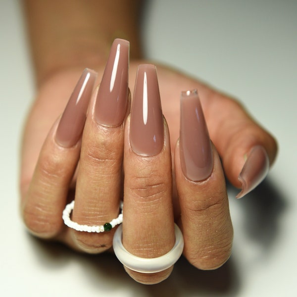 BROWNIE NUDE ACRYL | Matte Glossy | Handpainted press on nails | Fake | Stiletto Oval Almond Square Coffin Balerina | Long Medium Short