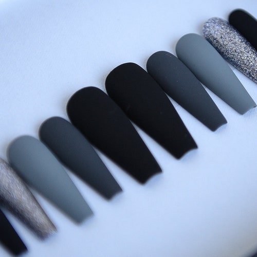 SHADES OF GREY Matte Custom Nails Handpainted Press on - Etsy