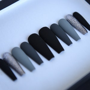 SHADES OF GREY | Matte | custom nails | Handpainted press on nails | Stiletto Oval Almond Square Coffin Balerina | Long Medium Short