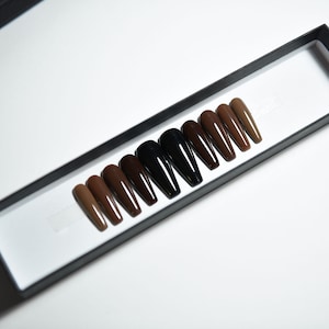 BLACK BROWN NUDES | Glossy or Matte | Handpainted Press on Nails