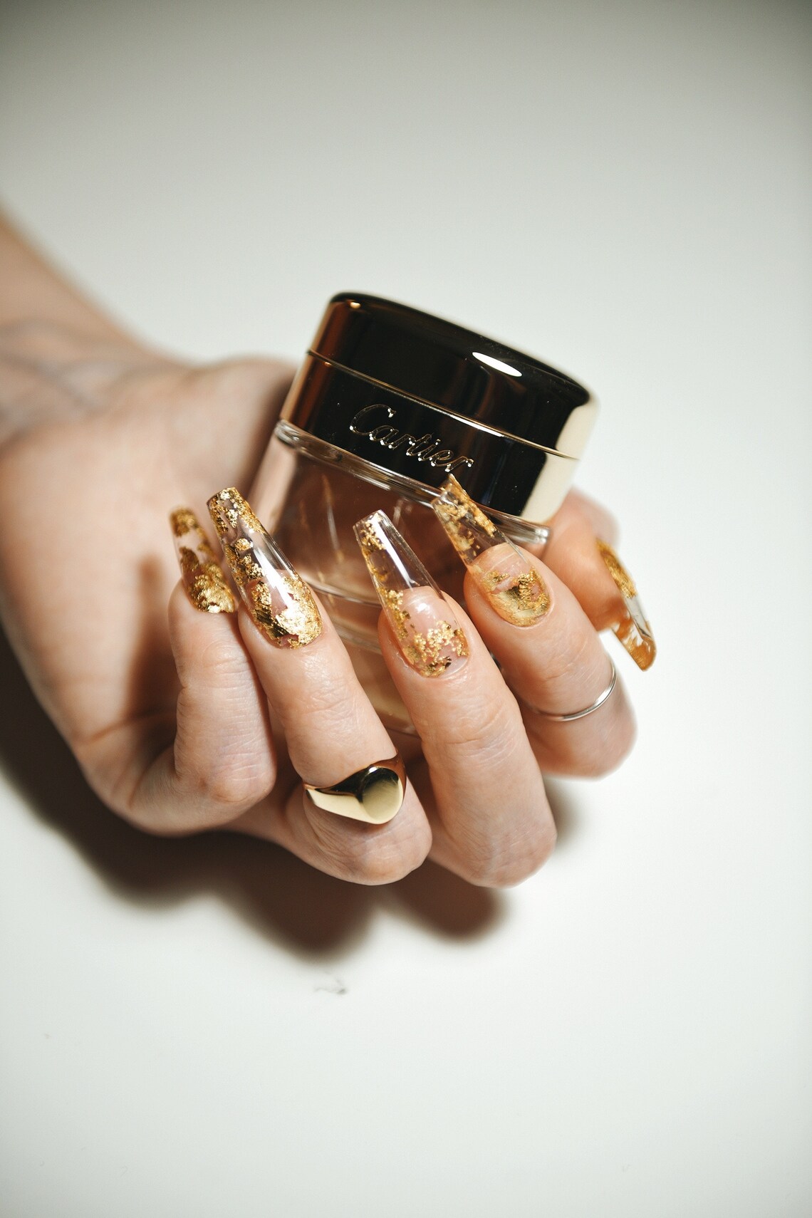 CLEAR GOLD FLAKES Glossy Handpainted Press on Nails - Etsy
