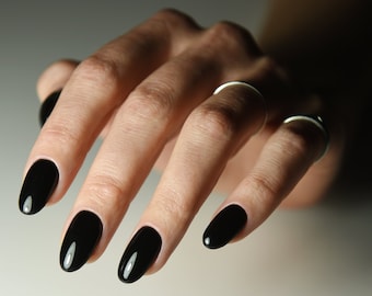 LATEX BLACK | Wet Look | Handpainted press on nails | fake nails | Stiletto Oval Almond Square Coffin Balerina | Acrylic Long Medium Short