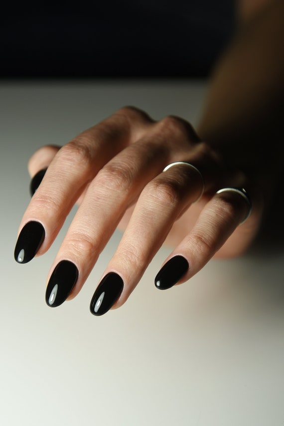 BABALAL Coffin Press on Nails Black Acrylic Nails Swirl Fake Nails Medium  False Nails Ballerina Nails