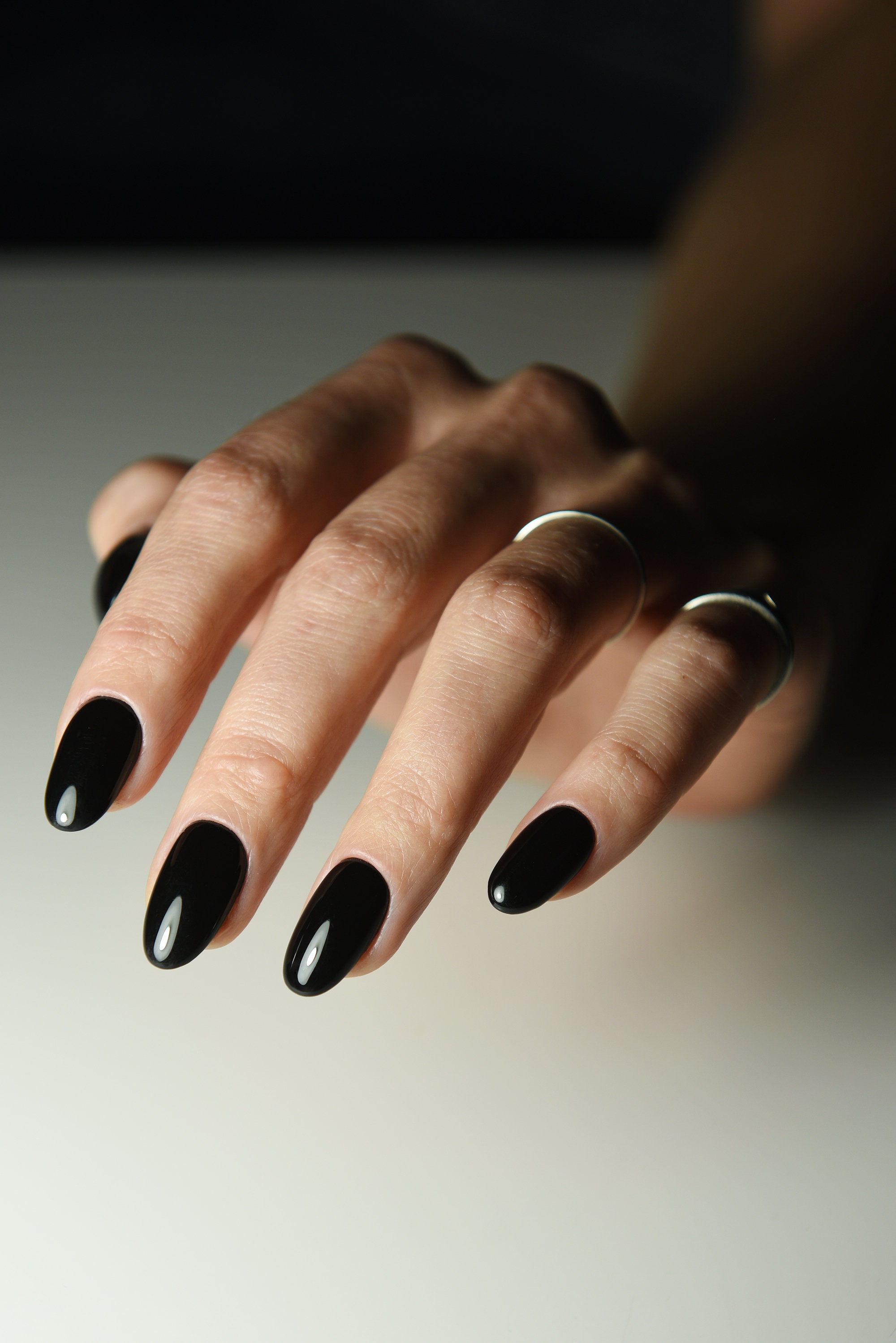Oval Black Acrylic Nails