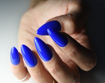 INDIGO COBALT BLUE Nails, Press Ons, Press On Nails, Solid Color, Summer Set, Acrylic, Reusable Nails, Long, Short, Almond, Coffin, Cute