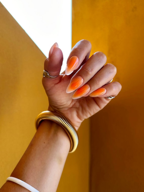Summer Orange Ombre Press on Nails Set in Long Medium and Short Almond Square Oval Coffin Stiletto Shape Fake Glue On Reusable Etsy