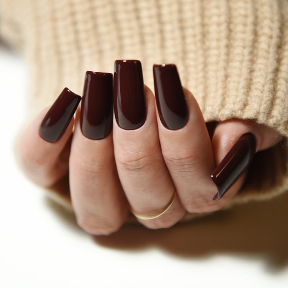 Chocolate Brown Square Nails
