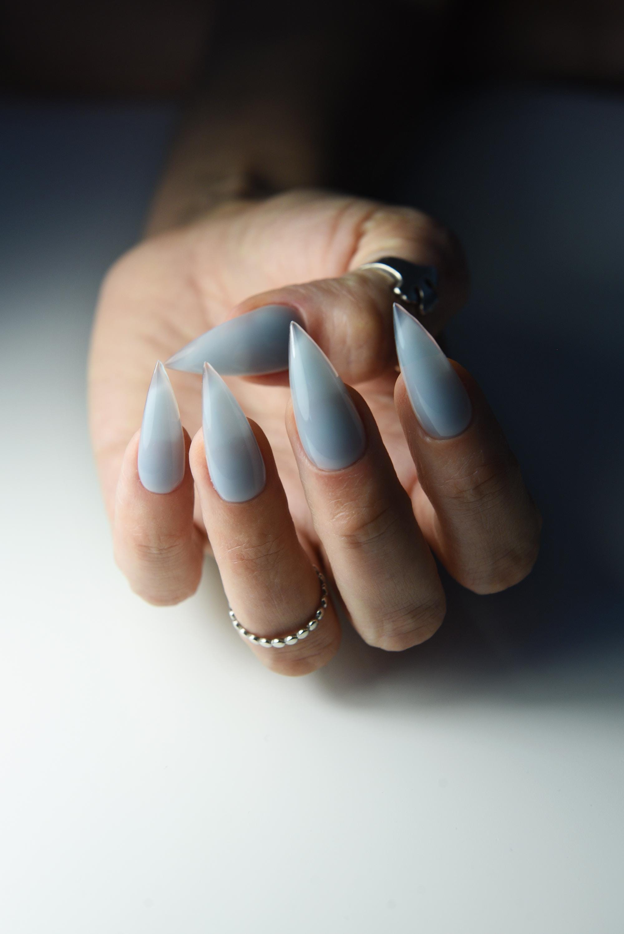 Jelly Blue Stiletto Press on Nails, Gothic Nail Art - Etsy Israel, image size:2000x2996