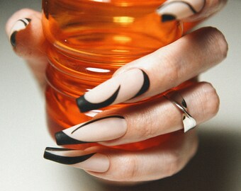 24 Stück Geometrische Stiletto-Nägel Zum Aufdrücken – Inkl. Klebe-Tabs & Feile