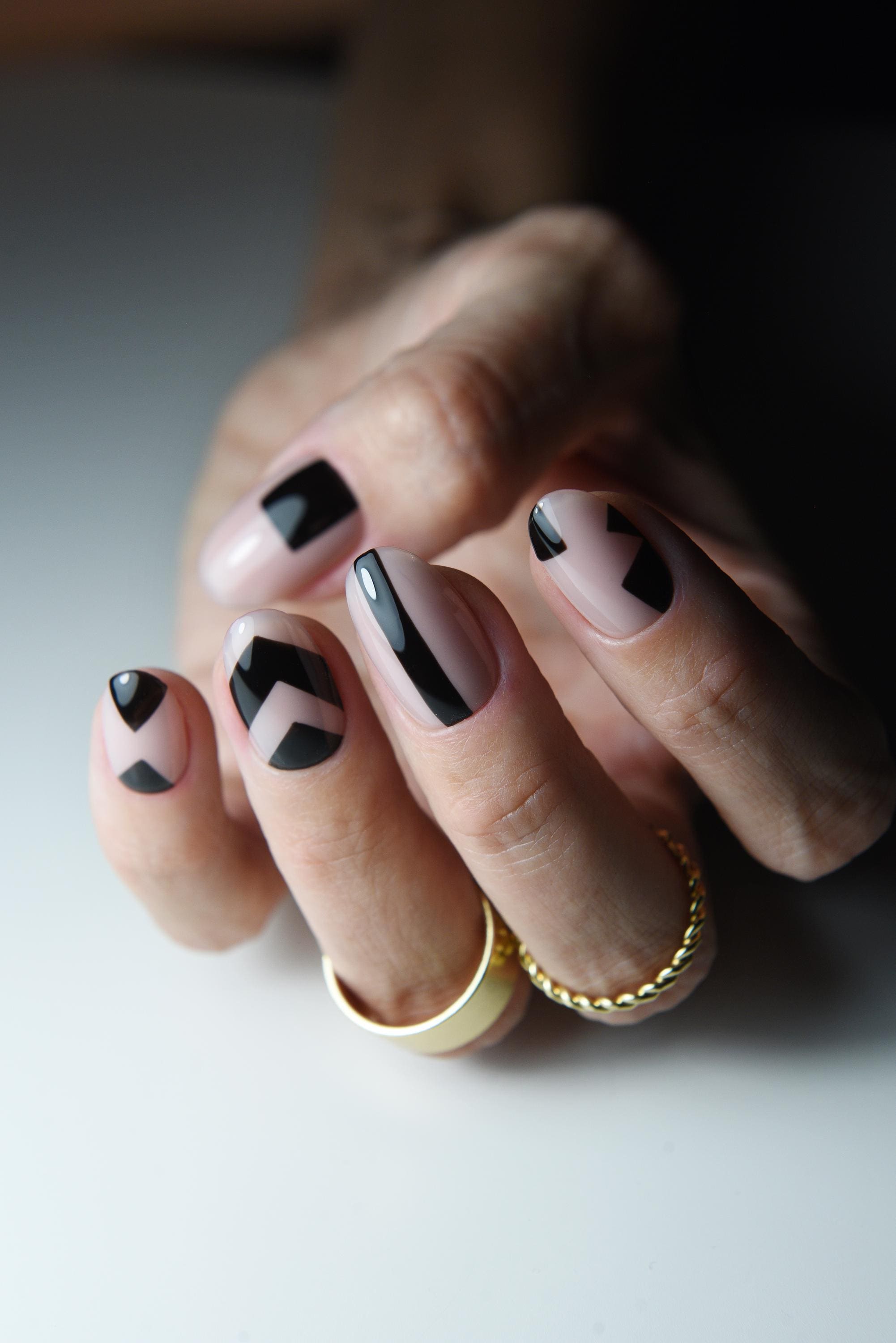 Minimalist Monogram Black Nail Art